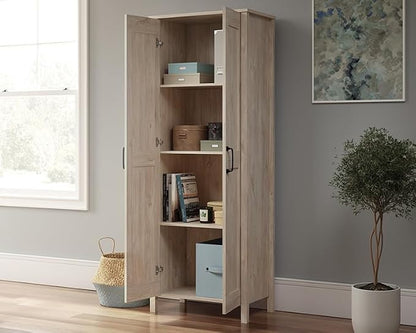 Sauder 2-Door Storage Cabinet, Tall Wooden Organizer, in a Chalk Oak Finish