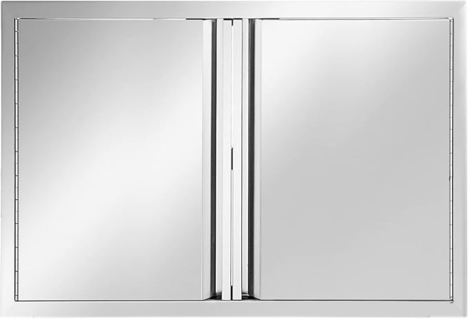 Outdoor Kitchen Doors Stainless Steel,31" W by 24" H Double Access Door, Outdoor Stainless Steel Cabinet Doors, Pin-Hinge Flush Mount Self-Rimming for Outdoor Kitchen and BBQ Island