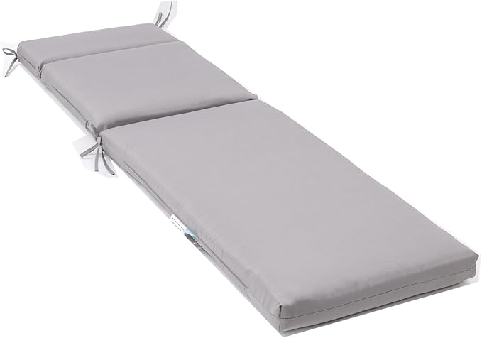 QILLOWAY Outdoor Chaise Lounge Cushion,All Weather High-Density Foam Recliner Chairs Replacement Cushions,Grey.
