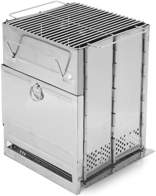 Portable Folding Stainless Steel Camping Wood Burning Stove and Charcoal BBQ Grill