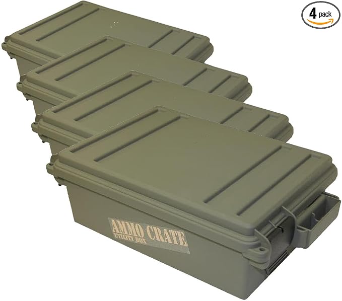MTM ACR4-18 Ammo Crate Utility Box-Carry up to 65lbs of gear-Stackable design,double padlock for security - Water-resistant O-ring seal - Army Green,(Pack of 4)