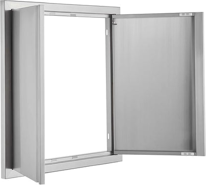 VEVOR BBQ Access Door, 24W x 24H Inch Double Outdoor Kitchen Door, Stainless Steel Flush Mount Door, Wall Vertical Door with Recessed Handles, for BBQ Island, Grilling Station, Outside Cabinet