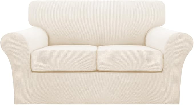 Turquoize 3 Piece Sofa Covers for 2 Cushion Couch Sofa Slipcover Soft Couch Cover for Dogs-Washable Sofa Furniture Cover with 2 Individual Cushion Covers, Thick Jacquard Fabric (Loveseat, Cream)