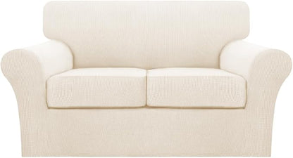 Turquoize 3 Piece Sofa Covers for 2 Cushion Couch Sofa Slipcover Soft Couch Cover for Dogs-Washable Sofa Furniture Cover with 2 Individual Cushion Covers, Thick Jacquard Fabric (Loveseat, Cream)