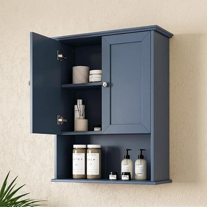 Medicine Cabinet, Over The Toilet Storage Cabinet, 24x30 Inch Wall Mount Bathroom Storage Cabinet with 2 Doors & Adjustable Shelf, Wooden Bathroom Wall Cabinet, Blue