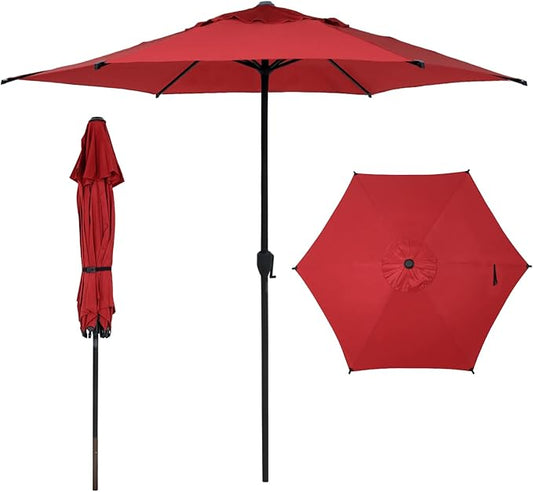 Abba Patio 9FT Lyon Outdoor Patio Umbrella Outdoor Table Umbrella with Push Button Tilt and Crank Market Umbrella 6 Sturdy Ribs UV Protection Waterproof for Garden Deck Backyard Pool, Red