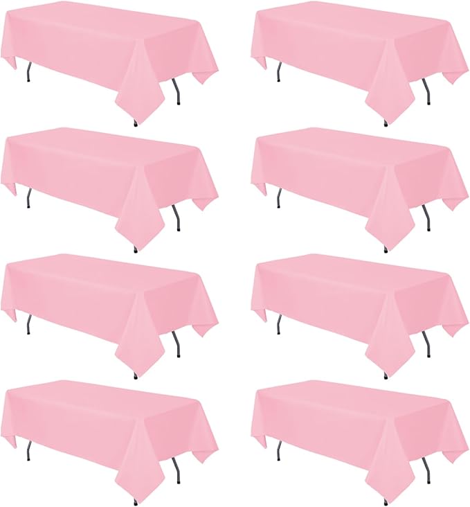 8 Pack Pink Tablecloth 60 x 102 Inch Rectangle For 6 Foot Tables | Wrinkle Resistant, Washable Polyester Fabric, Rectangular Table Cloth for Wedding Party Banquet Buffet and Camping