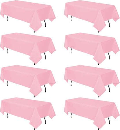 8 Pack Pink Tablecloth 60 x 102 Inch Rectangle For 6 Foot Tables | Wrinkle Resistant, Washable Polyester Fabric, Rectangular Table Cloth for Wedding Party Banquet Buffet and Camping
