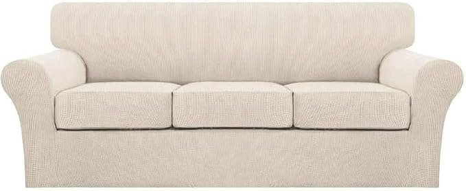 Turquoize 4 Piece Sofa Covers for 3 Cushion Couch Sofa Slipcover Soft Couch Cover for Dogs Washable Furniture Cover with 3 Individual Large Cushion Covers Feature Fabric (Large Sofa, Biscotti Beige)