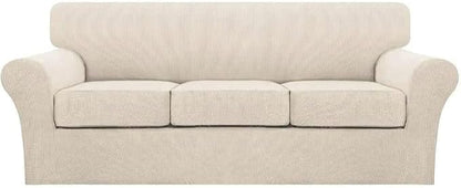 Turquoize 4 Piece Sofa Covers for 3 Cushion Couch Sofa Slipcover Soft Couch Cover for Dogs Washable Furniture Cover with 3 Individual Large Cushion Covers Feature Fabric (Large Sofa, Biscotti Beige)