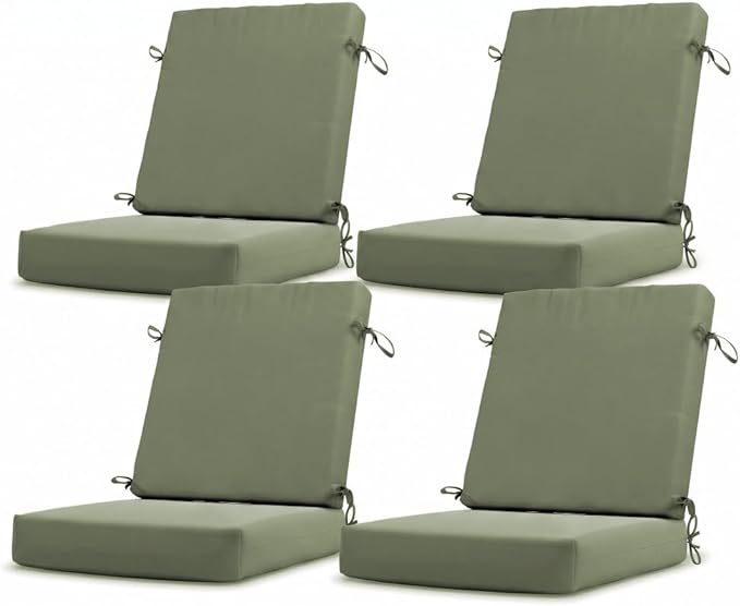 California Umbrella Outdoor Dining Chair, Set of 4 Patio Seat Cushions, 20 x 40 Inch, Premium Outdoor Memory Foam, Fade Resistant, Sunbrella Fabric, Fabric Ties, Spa