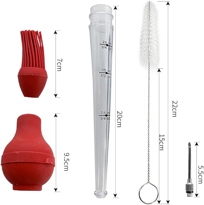 Turkey baster set of 4, Food Grade Quality Turkey Baster : Silicone Oil Brush,Meat Marinade Injector and Cleaning Brush . Meat Basters-Perfect for Roast Beef, Turkey,Pork (RED)