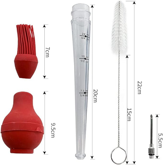 Turkey baster set of 4, Food Grade Quality Turkey Baster : Silicone Oil Brush,Meat Marinade Injector and Cleaning Brush . Meat Basters-Perfect for Roast Beef, Turkey,Pork (RED)