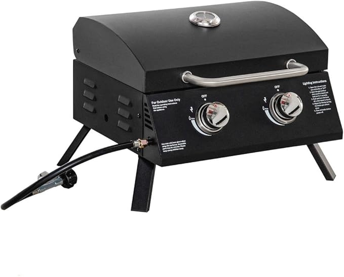 Outdoor Grills & Smokers: Portable Camping Charcoal Grill Cooking Barbecue with Thermometer, Side Shelves, and Ash Pan for Backyard BBQ,A1