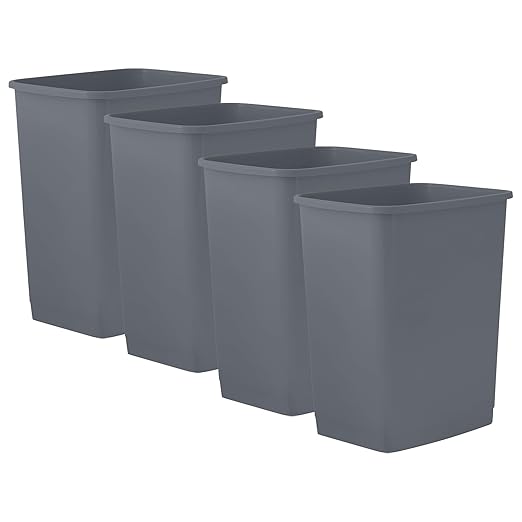 Superio Small 2.5 Gallon Plastic Trash Can, Waste Bin for Under Desk, Office, Bedroom, Bathroom- 10 Qt, (6, Dark Grey)