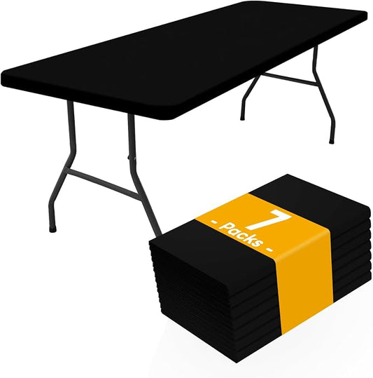 Smiry 7 Pack Rectangle Picnic Table Cloth, Waterproof Elastic Fitted Tablecloths for 6 Foot Tables, Washable Polyester Table Cover for Camping, Indoor and Outdoor (Black, 30"x72")