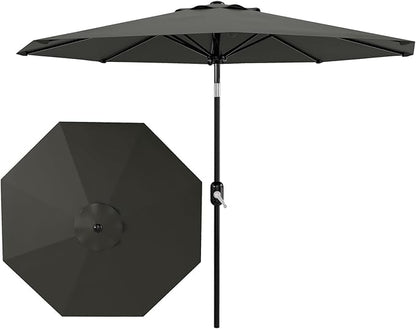 Garvee 9 ft Patio Umbrella - 8 Sturdy Ribs Outdoor Table Umbrella with Crank Lift & Push Button Tilt - Market Umbrella for Pool, Deck, Yard, Garden - Gray
