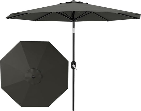 Garvee 9 ft Patio Umbrella - 8 Sturdy Ribs Outdoor Table Umbrella with Crank Lift & Push Button Tilt - Market Umbrella for Pool, Deck, Yard, Garden - Gray