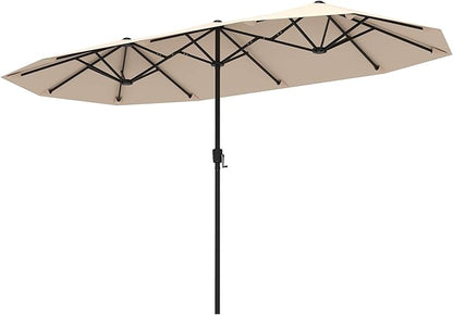Tangkula 13 FT Large Patio Umbrella, Outdoor Double-Sided Table Market Umbrella w/Crank Handle, 12 Heavy-Duty Ribs, Sun-Protective Rectangular Twin Parasol for Garden Deck Lawn Poolside (Beige)