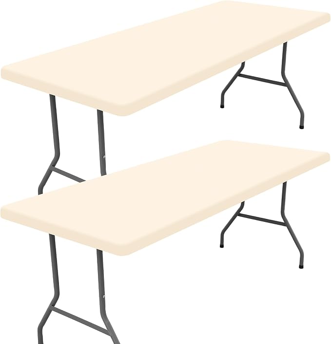 Moosfor 2 Pack Rectangle Spandex Fitted Table Cloth, 4FT Elastic Tablecloth | Washable Picnic Table Cover, Stretch Waterproof Table cloths for Party, Patio, Dining, Kitchen, 24" x 48", Champagne
