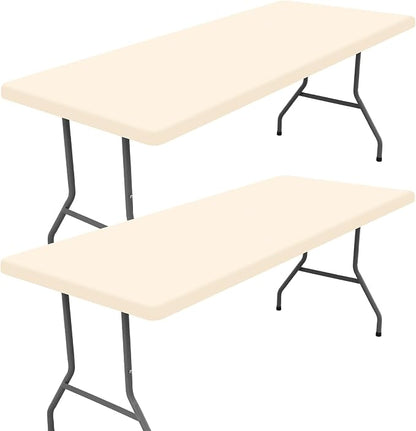 Moosfor 2 Pack Rectangle Spandex Fitted Table Cloth, 4FT Elastic Tablecloth | Washable Picnic Table Cover, Stretch Waterproof Table cloths for Party, Patio, Dining, Kitchen, 24" x 48", Champagne