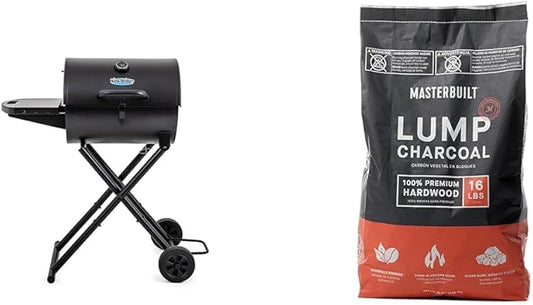 Char-Griller E1816 King-Griller Gambler Portable 320 sq. in. Charcoal Grill Bundle with 16 lb Masterbuilt Premium Hardwood Lump Charcoal