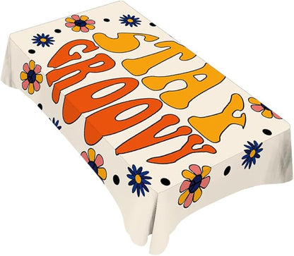 TKS MITLAN Tablecloth Stay Groovy Table Cloth Rectangle Table 60 x 84 Inch Seventies Retro Hippie Flowers in Circle Kitchen Decorations for Home Dinner Party