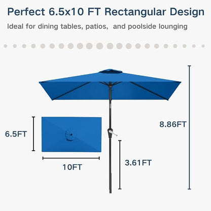 6.5' x 10' Rectangular Patio Umbrella Large Outdoor Market Umbrella w/UV Protection, Push Button Tilt and Crank Lift, Rectangle Table Umbrella for Garden, Deck, Pool, Patio, Royal Blue