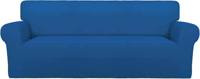 PureFit Stretch Couch Covers for Sofa Large Sofa Slipcovers Classic Blue | 1-Piece Sofa Cover Washable Soft Couch Protector, Couch Slipcover with Non Skid Foam and Elastic Bottom for Kids, Dogs