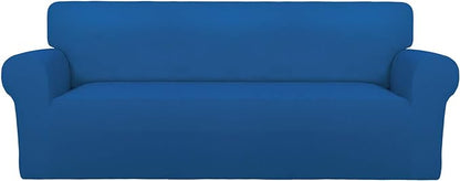 PureFit Stretch Oversized Couch Covers Fleece Sofa Slipcovers Classic Blue | 1-Piece Sofa Cover Washable Soft Couch Protector, Couch Slipcover with Non Skid Foam and Elastic Bottom for Kids, Dogs