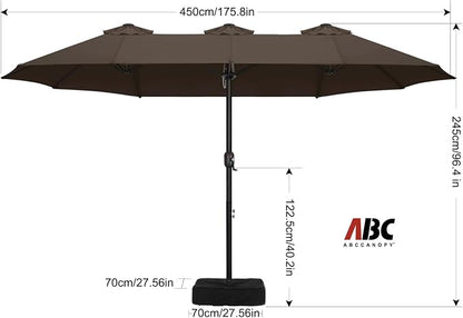 ABCCANOPY 15FT Double-Sided Rectangle Patio Umbrella with Base, Brown | Rectangular Outdoor Table Umbrella with Crank, Heavy Duty Market Umbrella Shade for Garden,Poolside, Lawn, Backyard