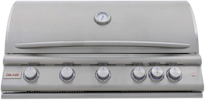 Blaze Premium LTE+ 40-Inch 5-Burner Built-In Natural Gas Grill | Stainless Steel Outdoor BBQ with Rear Infrared Burner, LED Control Knobs & Lift-Assist Hood | BLZ-5LTE3-NG