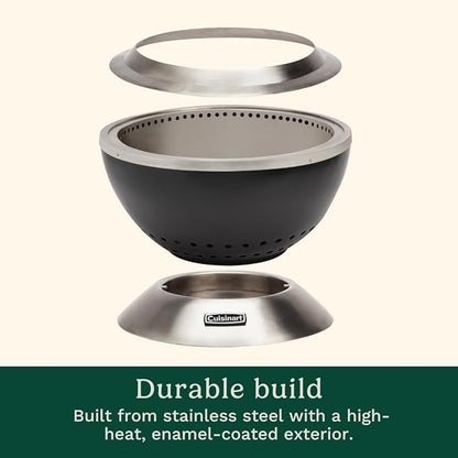 Cuisinart 24” Cleanburn Smokeless Fire Pit with Removable Base for Ash, Portable Wood Burning Outdoor Fireplace, Stainless Steel Smoke Free Outdoor Heater, Enhanced Airflow and Easy Cleanup