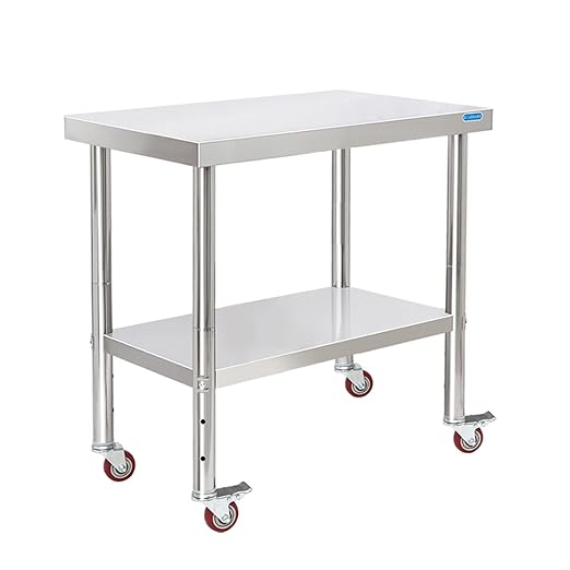KUARBARR Stainless Steel Table with Wheels 30 x 18 Inch NSF Commercial Stainless Steel Metal Prep Table for Restaurant Kitchen Garage