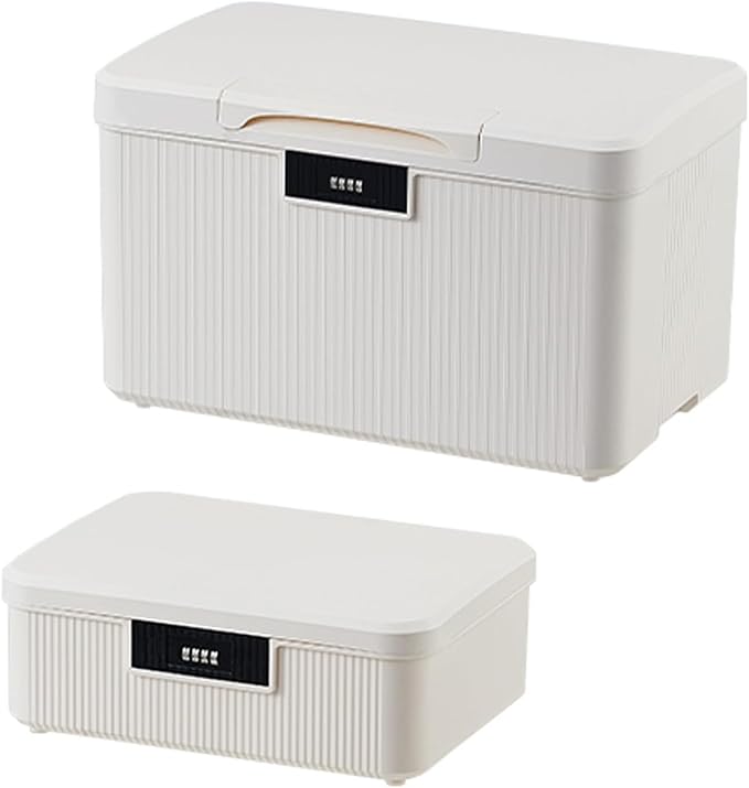 RUIAN Lockable Storage Container Bin, 10 Gallon & 4.2 Gallon Security Portable Combination Lock Plastic Box, Suitable for Storing Important Items and Documents (Milk White)