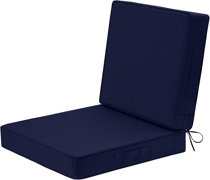 Wellsin Outdoor Deep Seat Patio Cushions, 22 x 22 Waterproof & 3-Year Fade Resistant Outdoor Cushions with Removable Covers,Ties and Handle for Chair, Sofa, Couch, Navy