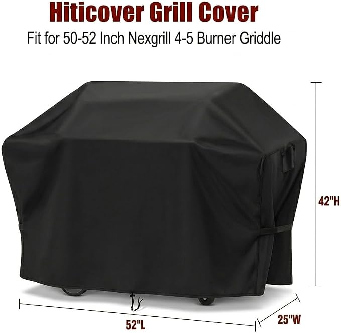 52" Grill Cover for 50-52 Inch Nexgrill 4-5 Burner Griddle | Outdoor Waterproof Outdoor BBQ Griddle Cover,Fade-resistant UV Resistant All Weather Protection,52"W x 25"D x 42"H,Black