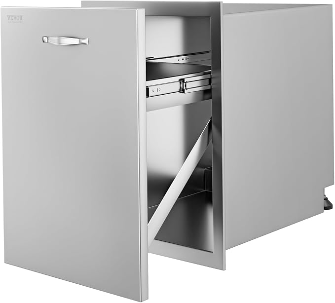 VEVOR Outdoor Kitchen Drawers 17.7"W x 25"H x 22.8"D Stainless Steel | Cabinets Trash Drawer/Door/Combo, for BBQ Island, Patio Grill Station, Access Door Drawers, Handle, Smooth Sliding Rail