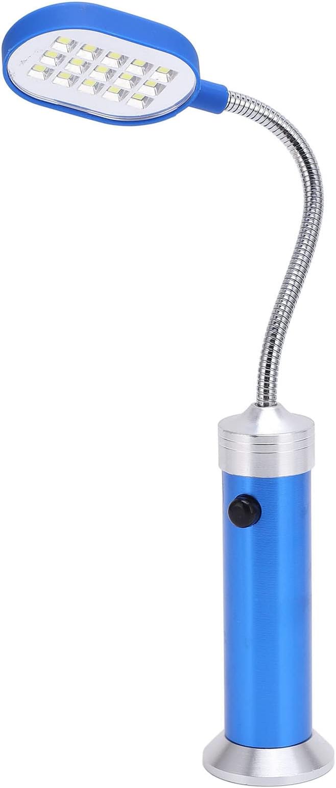 Drfeify LED Magnetic Work Light with Swan Neck, 15 LEDs, 360° Adjustable, 11cm Flexible Arm, Battery Powered, Blue