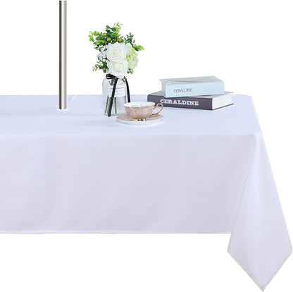 Fitable Outdoor Tablecloth for 6ft Rectangle Tables, White, 60 x 102 Inch | Washable Waterproof Wrinkle Free Table Cover, Zipper and Umbrella Hole, For Spring Summer Party Picnic Camping Patio Indoor