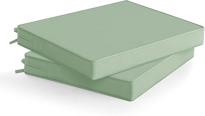 Outdoor Chair Cushions Set of 2: Waterproof & Color Fastness Seat Cushion for Patio Furniture - 22 x 22 x 3 Inch Chair Pads with Ties and Hidden Zipper - Patio Chair Cushion Replacement, Sage Green