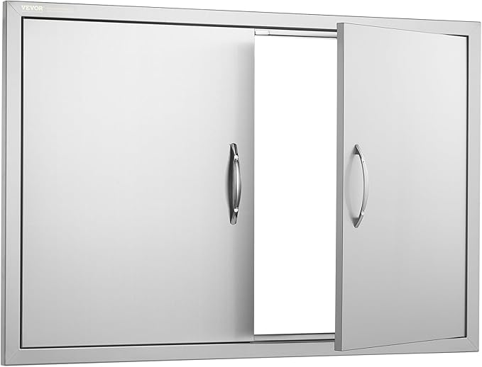 VEVOR BBQ Access Door, 39W x 26H Inch Double Outdoor Kitchen Door, Stainless Steel Flush Mount Door, Wall Vertical Door with Handles and Hooks, for BBQ Island, Grilling Station, Outside Cabinet