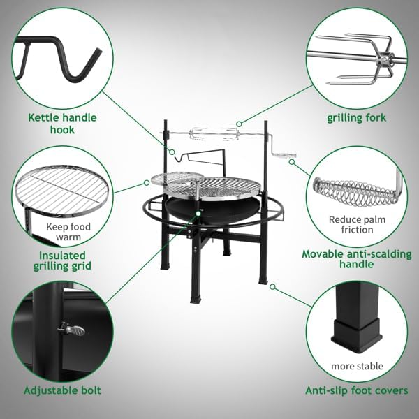 33"L X 33"W X 43"H Charcoal BBQ Grill with Cooking Area, Outdoor Cooking Grill Charcoal Trays Round Iron Spray Grill Black, Travel Grill Camping Outdoor Grill