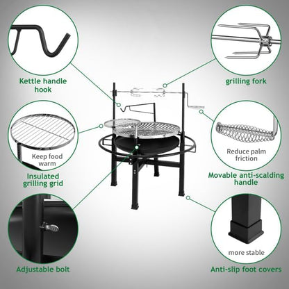 33"L X 33"W X 43"H Charcoal BBQ Grill with Cooking Area, Outdoor Cooking Grill Charcoal Trays Round Iron Spray Grill Black, Travel Grill Camping Outdoor Grill