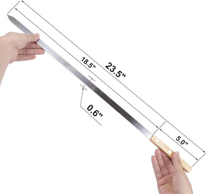 Goutime 23 X 5/8 Inch Stainless Steel Shish Kabob Barbecue BBQ Skewers with Wood Handle for Outdoor Cooking Grilling, Set of 7 with Bag