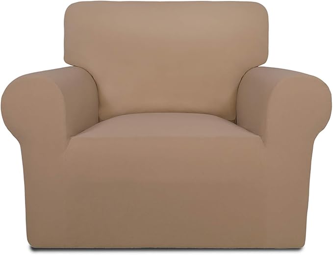 PureFit Super Stretch Chair Covers Fleece Couch Covers for Sofa Camel | 1-Piece Spandex Couch Cover Soft Couch Protector, Sofa Cover Washable with Non Skid Foam and Elastic Bottom for Kids, Dogs