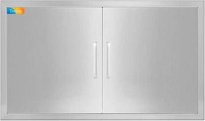 Treshin Outdoor Kitchen Door 36" W x 21" H, Double BBQ Access Doors | Stainless Steel Door with Magnetic Closure & Hooks, Flush Mount for Grill Island, Outdoor Kitchens, BBQ Station