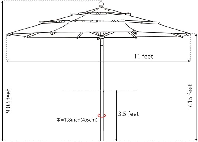 EliteShade USA 10-Year-Non-Fading 11ft 3-Tier Market Patio Umbrella, Commercial Grade Outdoor Table Umbrella with Cylinder Push-Up, Windproof & UPF 50+ UV Protection, Heavy Duty Ventilation for Garden, Deck, Pool, Backyard, Beach & Bistro, Black
