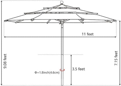 EliteShade USA 10-Year-Non-Fading 11ft 3-Tier Market Patio Umbrella, Commercial Grade Outdoor Table Umbrella with Cylinder Push-Up, Windproof & UPF 50+ UV Protection, Heavy Duty Ventilation for Garden, Deck, Pool, Backyard, Beach & Bistro, Black