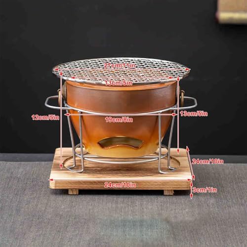 1Set Clay Charcoal Stove, Indoor Pottery Barbecue Stove, Tabletop Pottery Fire Stove, with a Wooden Pads and Grill, Metal Mesh, for Cooking Tea Stove(Yellow)